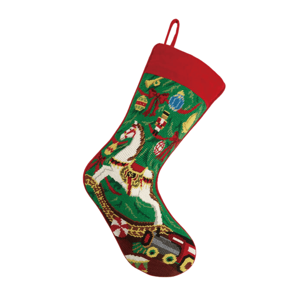 Rocking Horse Needlepoint Christmas Stocking - Christmas Stockings - The Well Appointed House