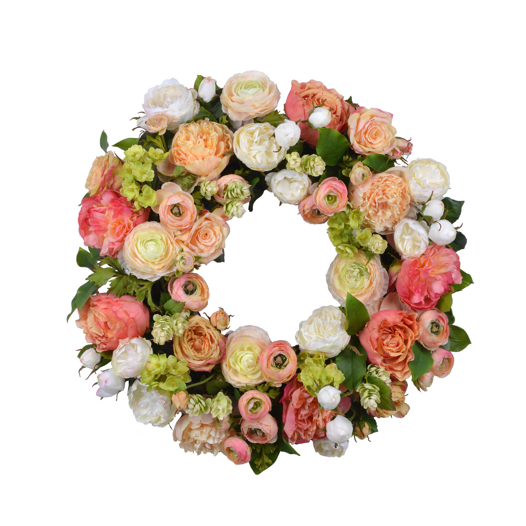 Rose and Ranunculus Wreath 24" - The Well Appointed House 