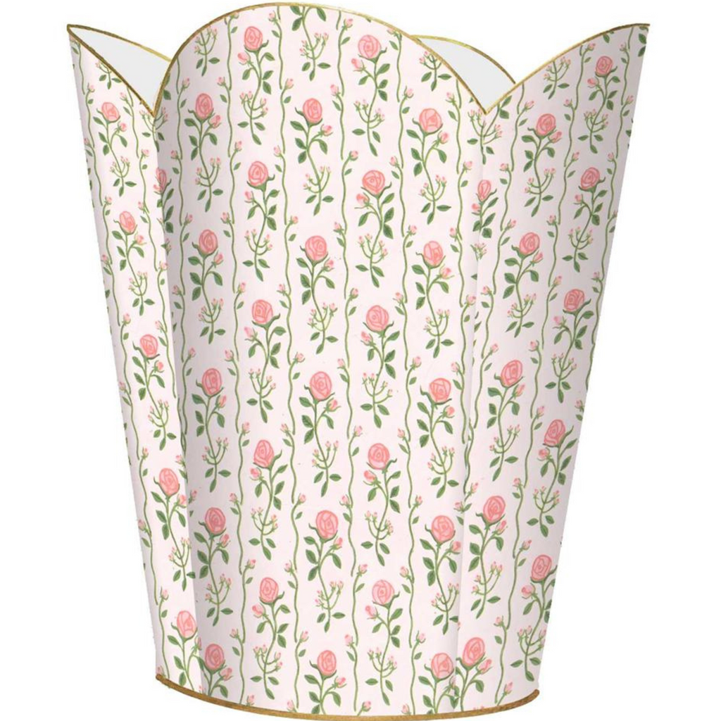 Rose Stripe Wastebasket and Optional Tissue Box Cover, Can Be Personalized - The Well Appointed House