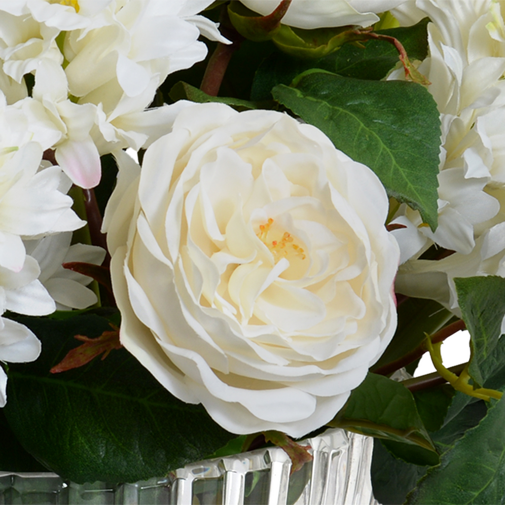 19" Faux Roses & Hyacinth Arrangement in Crystal Vase - The Well Appointed House