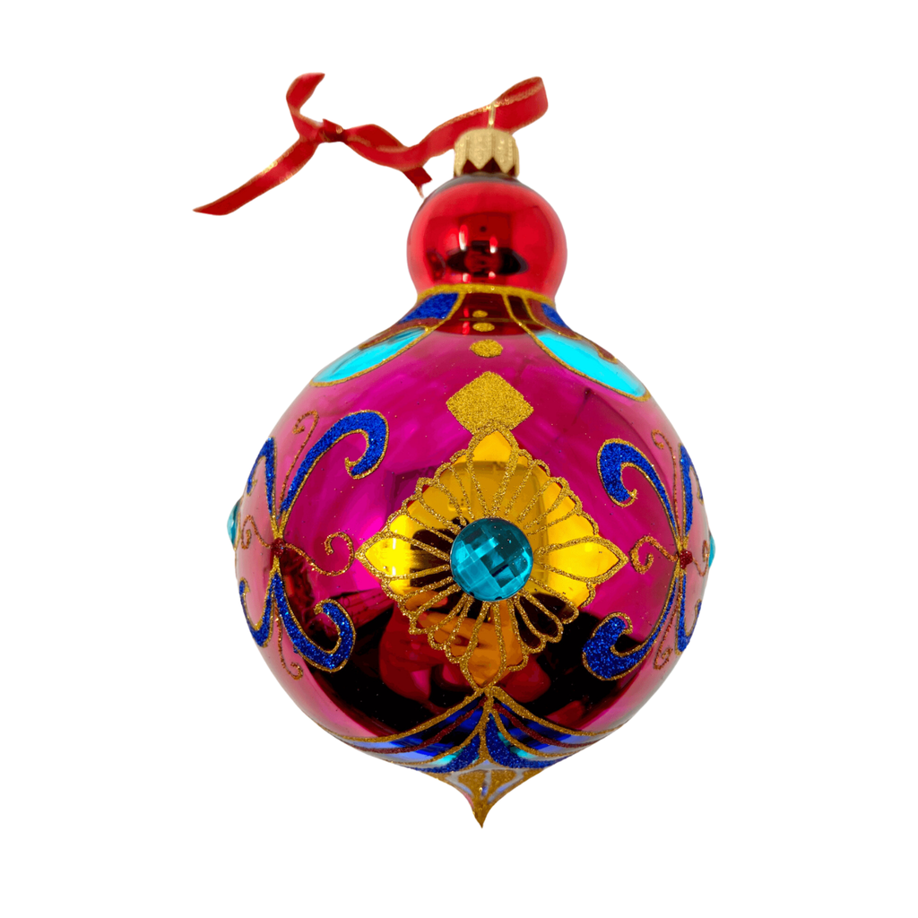 Ruby Sparkling Gem Blown Glass Christmas Ornament- The Well Appointed House