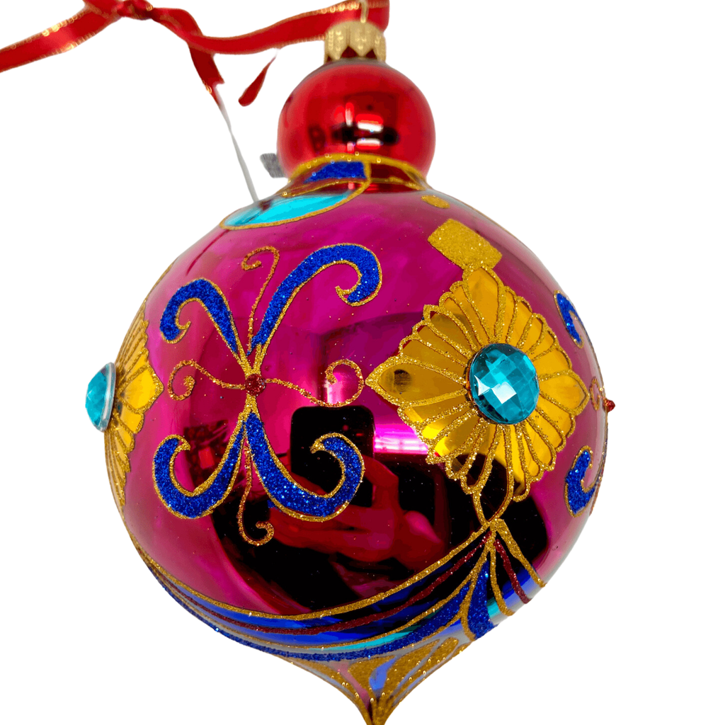 Ruby Sparkling Gem Blown Glass Christmas Ornament- The Well Appointed House