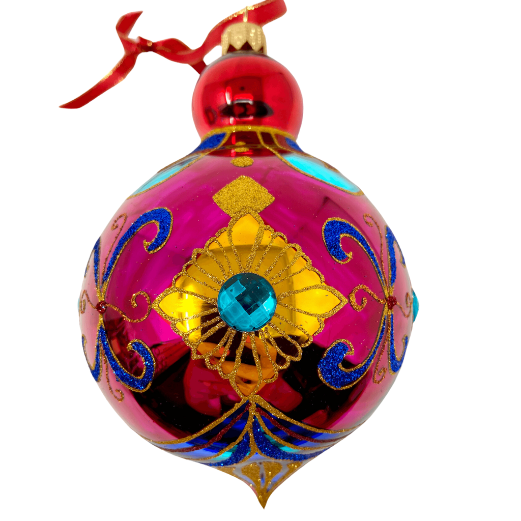 Ruby Sparkling Gem Blown Glass Christmas Ornament- The Well Appointed House