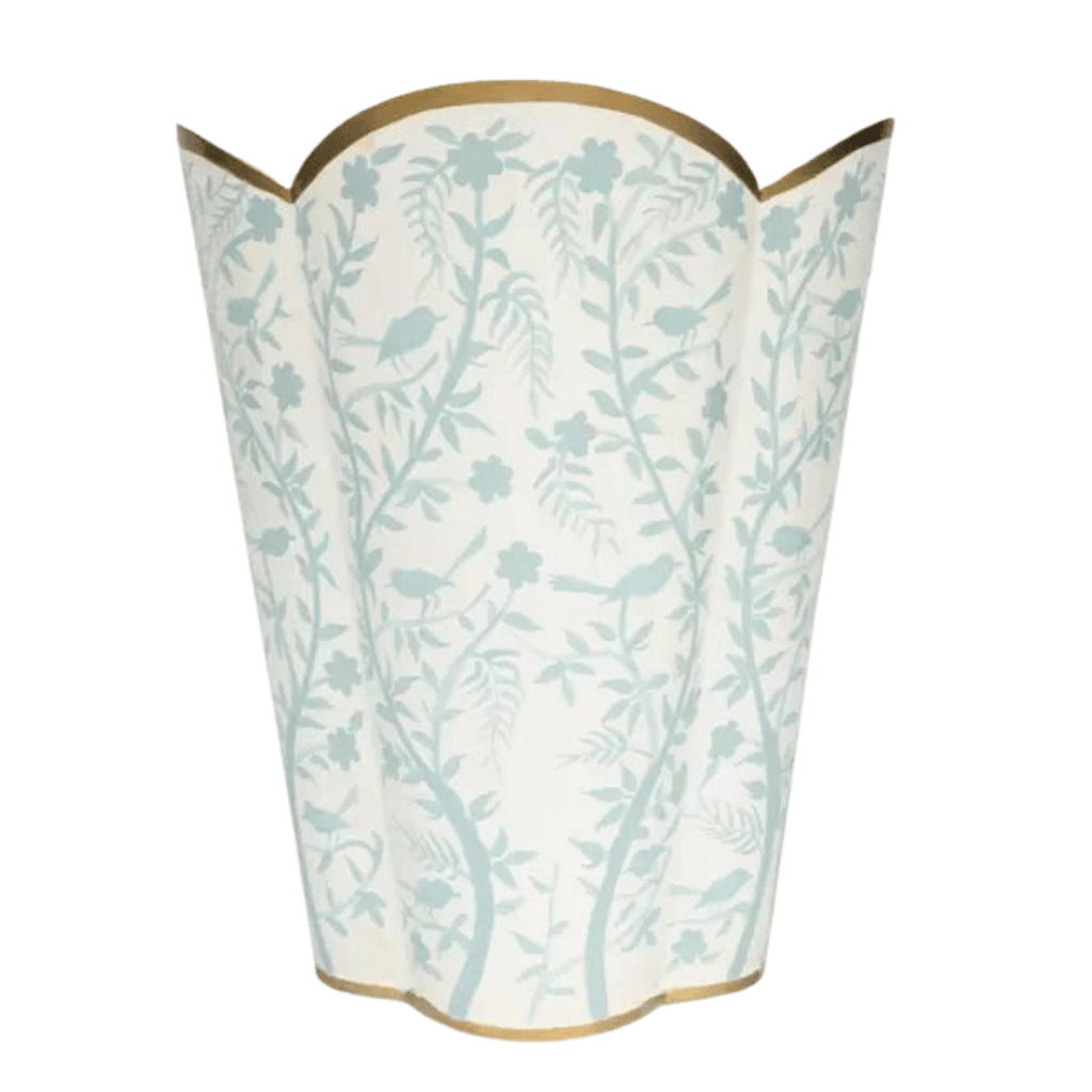 Scalloped Ivory/Blue Chinoiserie Wastepaper Basket - Wastebasket - The Well Appointed House