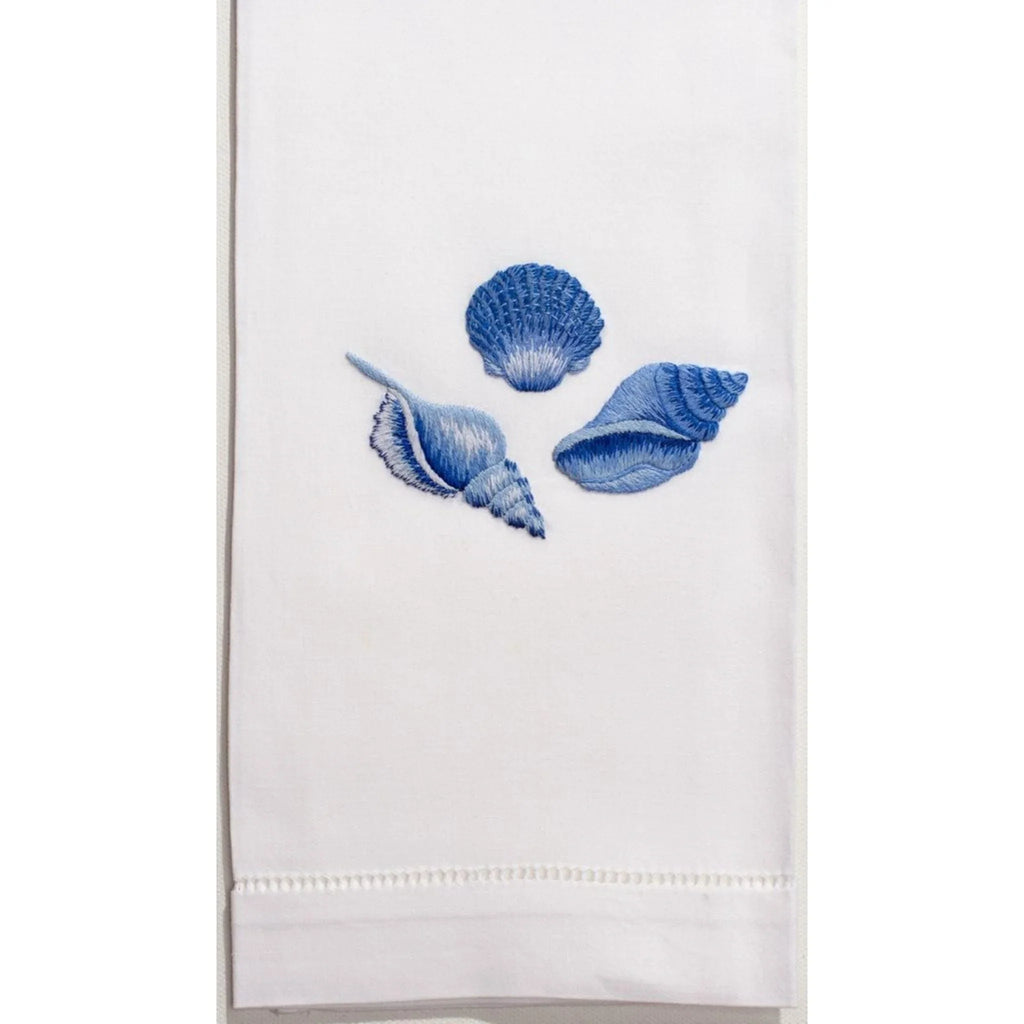 Set of 2 Indigo Shells Beach House Cotton Hand Towels - Hand Towels - The Well Appointed House