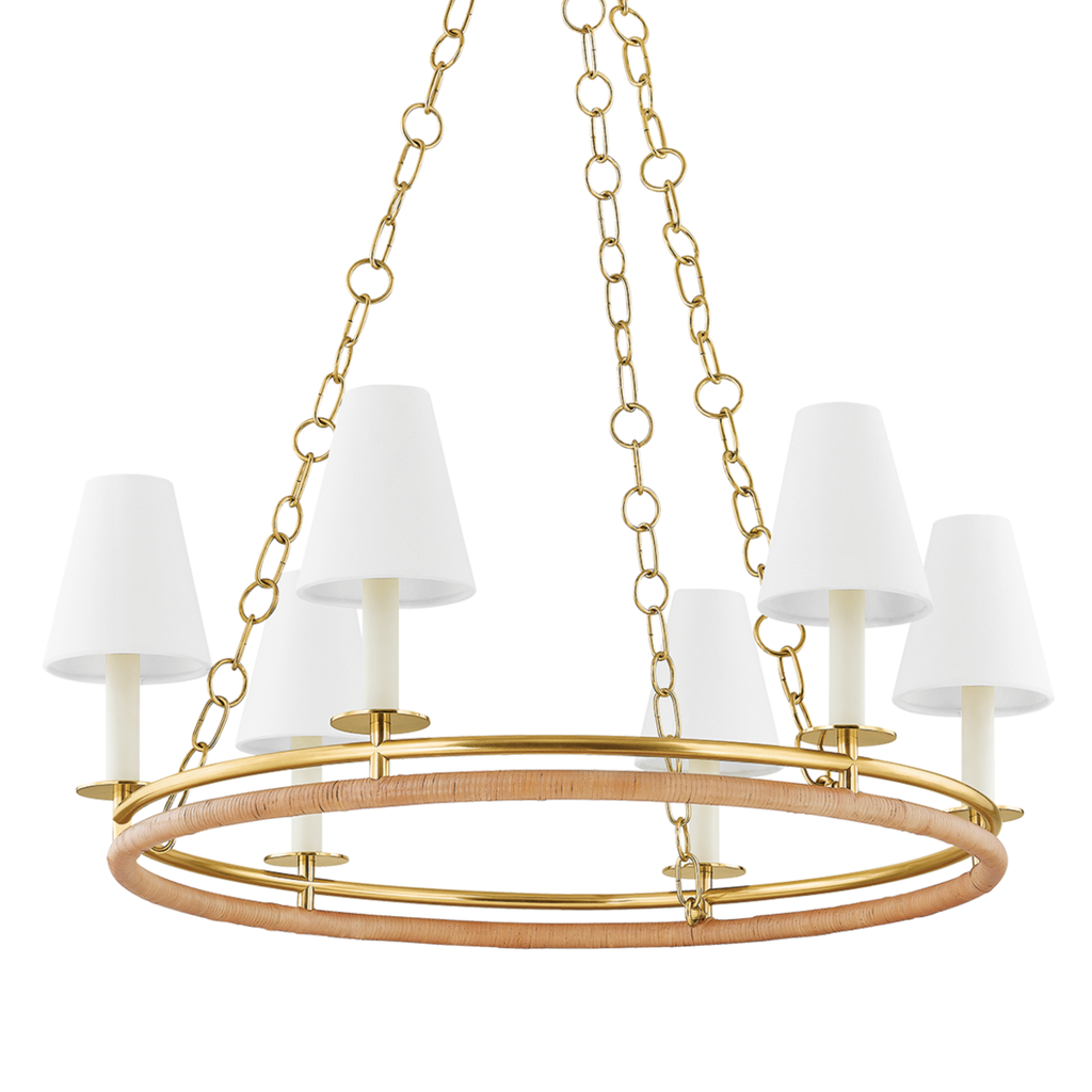 Swanton Double Ring Six Lamp Chandelier in Aged Brass Finish - The Well Appointed House