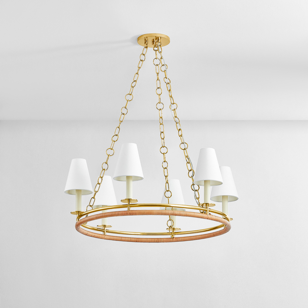 Swanton Double Ring Six Lamp Chandelier in Aged Brass Finish - The Well Appointed House