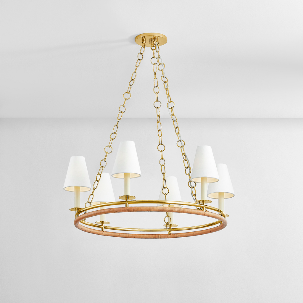 Swanton Double Ring Six Lamp Chandelier in Aged Brass Finish - The Well Appointed House