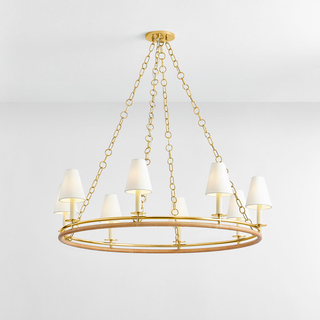 Swanton Double Ring Eight Lamp Chandelier in Aged Brass Finish - The Well Appointed House