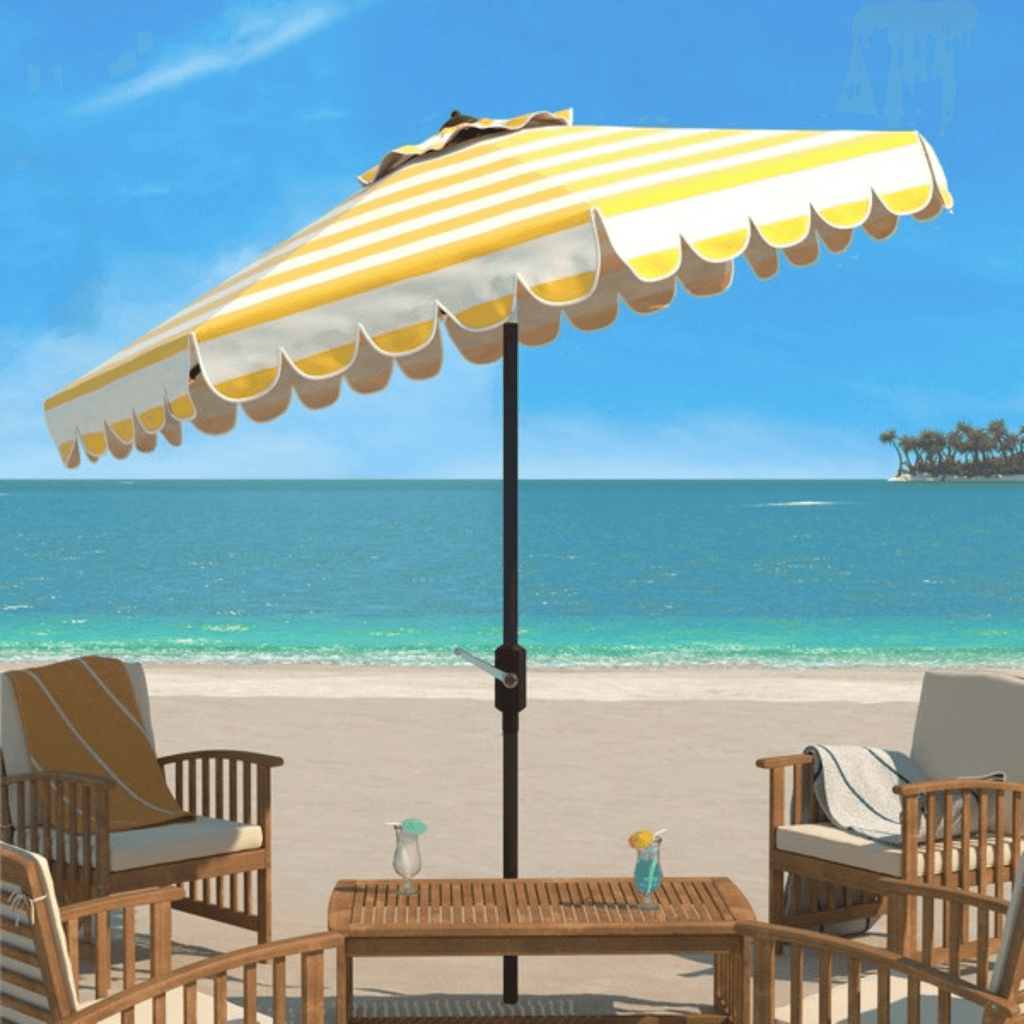 Tangerine Striped Scalloped Edge 9' Outdoor Patio Umbrella - Outdoor Umbrellas - The Well Appointed House