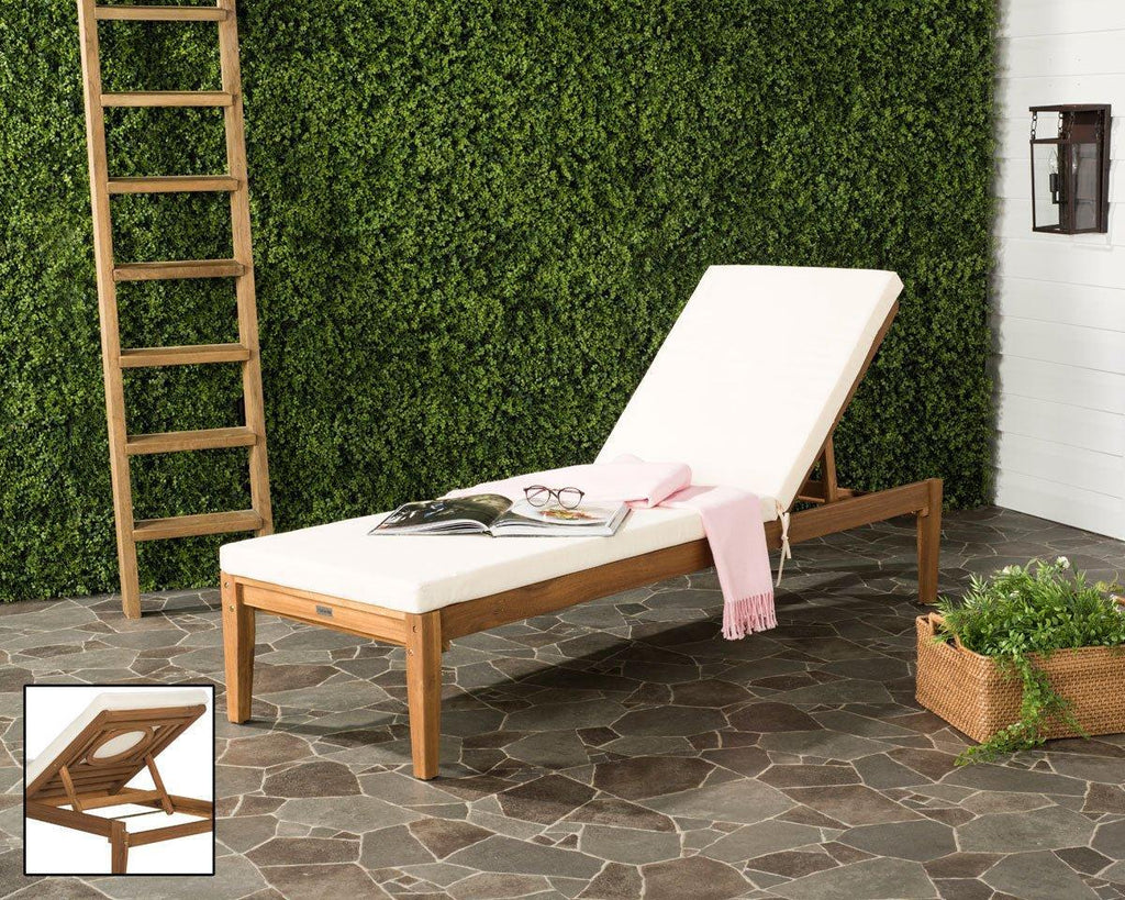 Teak Brown and Beige Outdoor Chaise Lounge - Outdoor Chairs & Chaises - The Well Appointed House