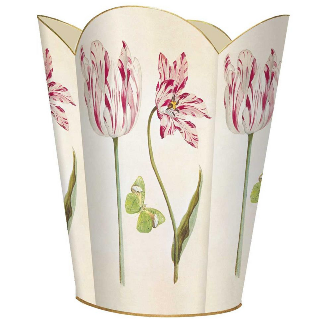 Tulips and Butterflies Wastepaper Basket and Optional Tissue Box Cover - Wastebasket - The Well Appointed House