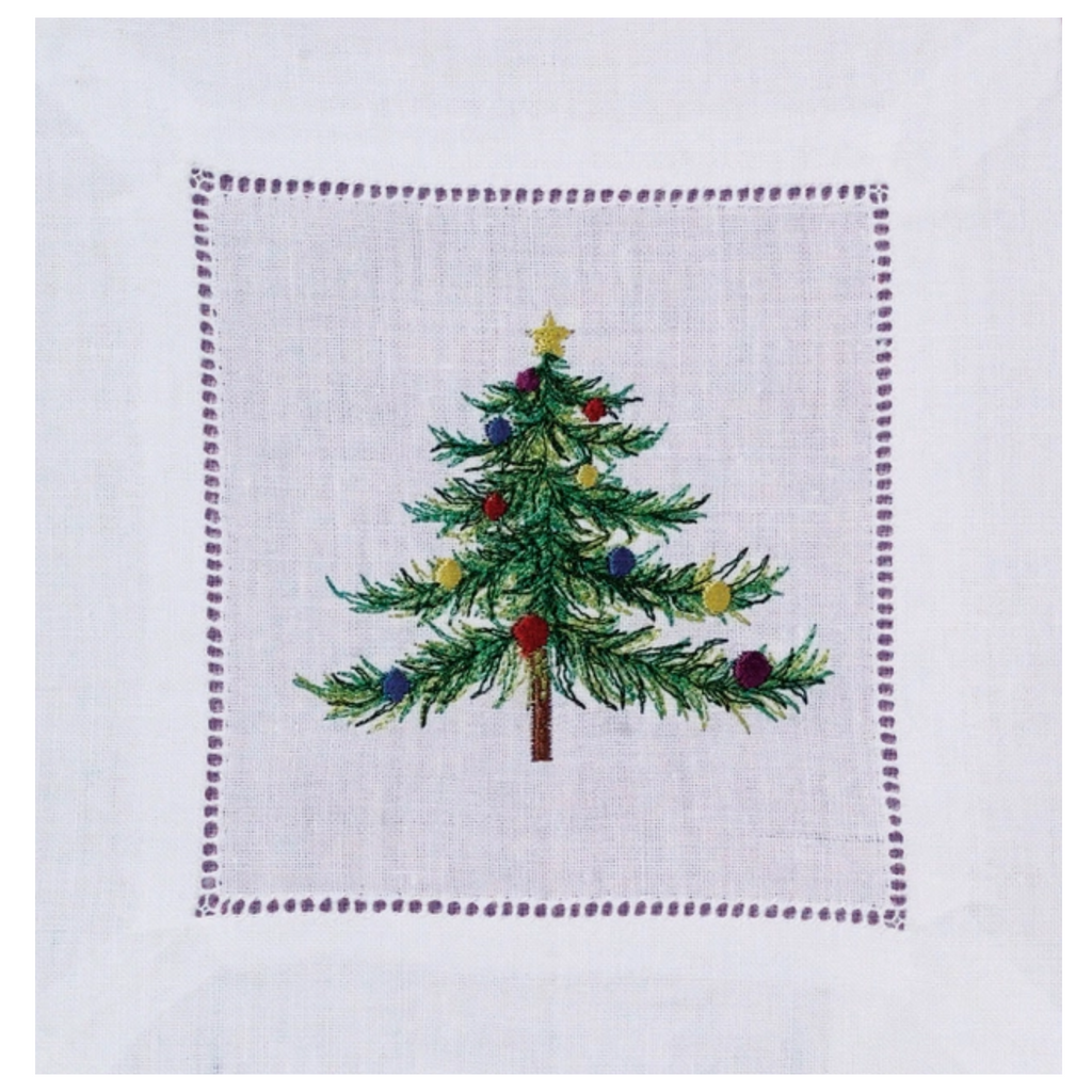 Set of 12 Christmas Wreath & Tree Cocktail Napkins - The Well Appointed House