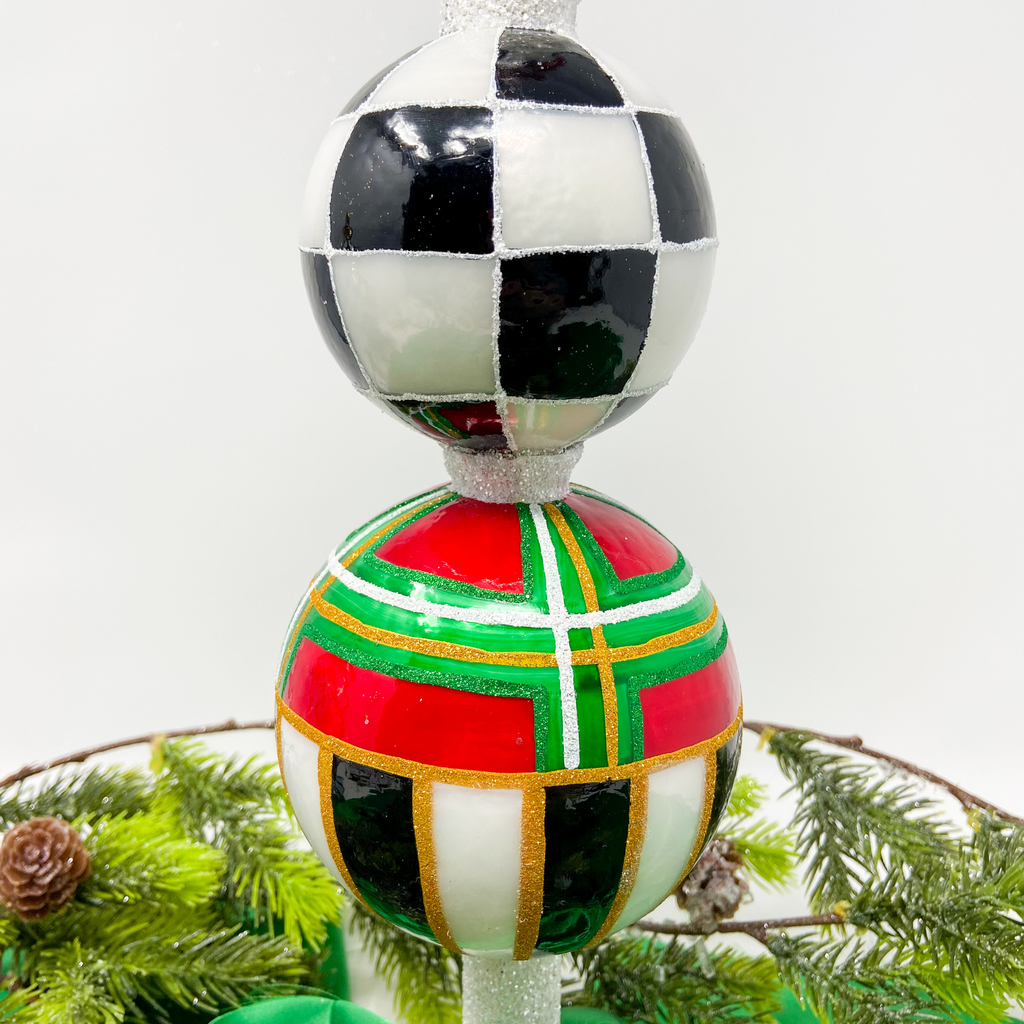 Tartan Blown Glass Christmas Tree Topper - The Well Appointed House