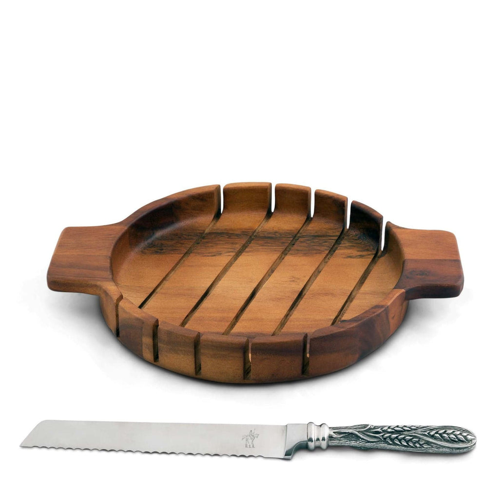 Round Bread Board with Pewter Wheat Knife - The Well Appointed house