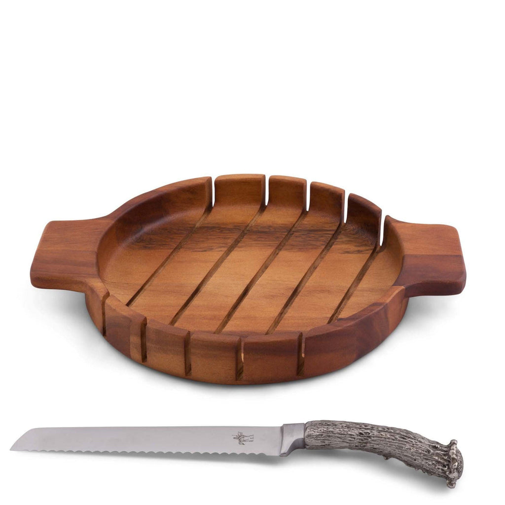 Round Bread Board with Antler Knife - The Well Appointed house