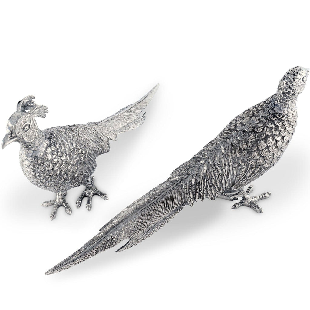 Pewter Pheasant Statuettes - The Well Appointed House