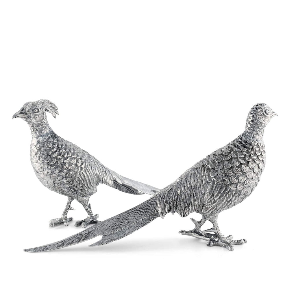 Pewter Pheasant Statuettes - The Well Appointed House