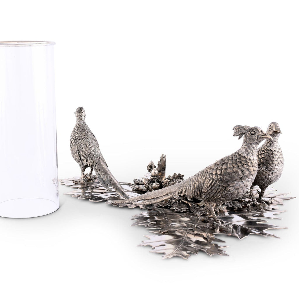 Pewter Pheasants Pillar Hurricane Centerpiece - The Well Appointed House