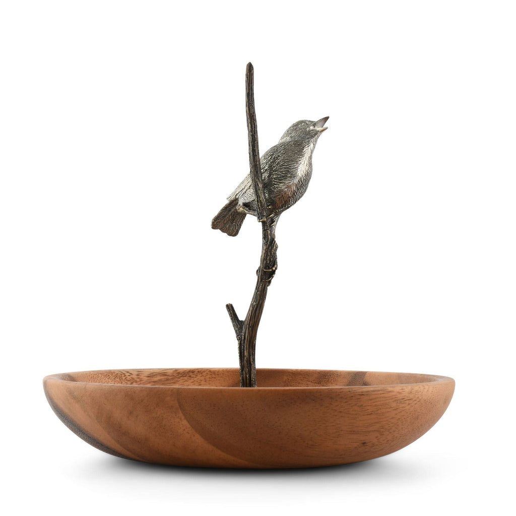 Bronze Song Bird Wood Tidbit Server Bowl - The Well Appointed House