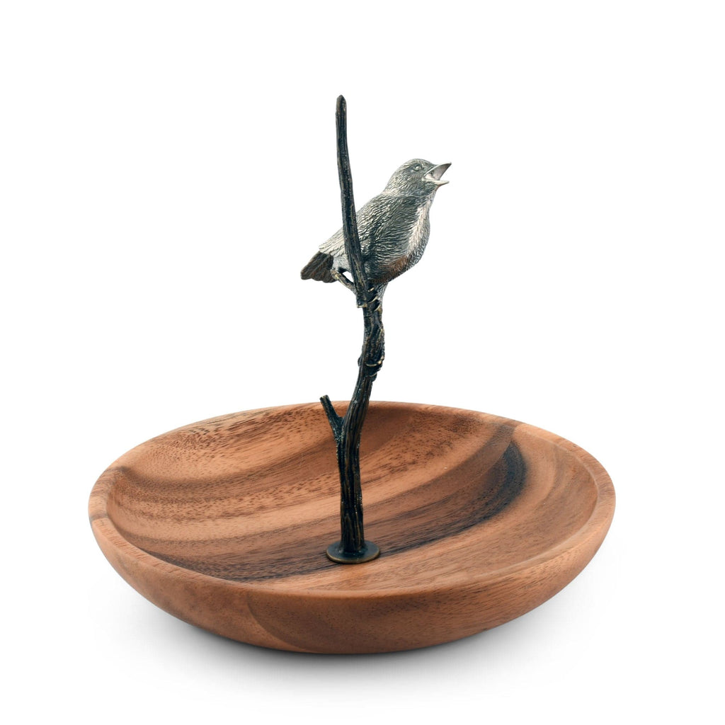 Bronze Song Bird Wood Tidbit Server Bowl - The Well Appointed House