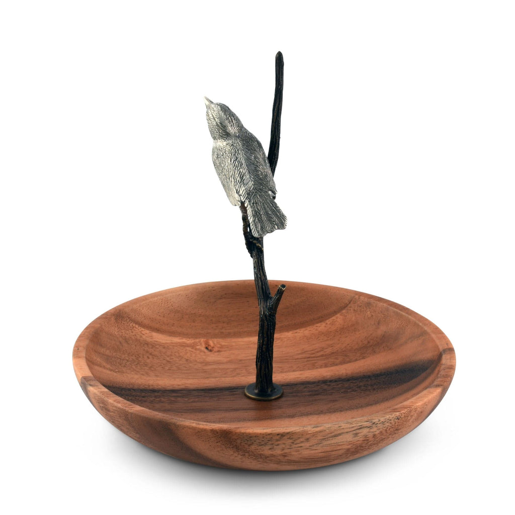 Bronze Song Bird Wood Tidbit Server Bowl - The Well Appointed House