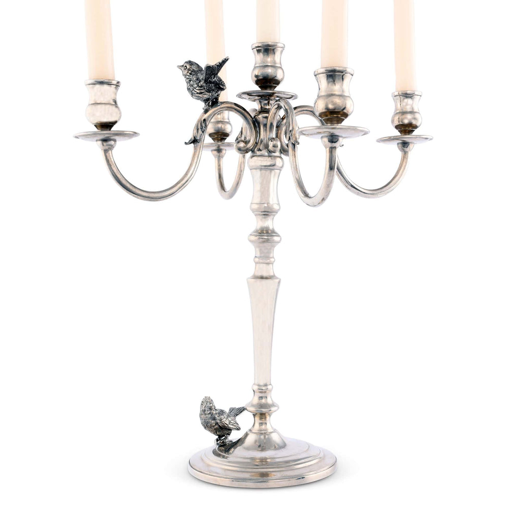 Five Taper Pewter Song Bird Candelabrum - The Well Appointed House