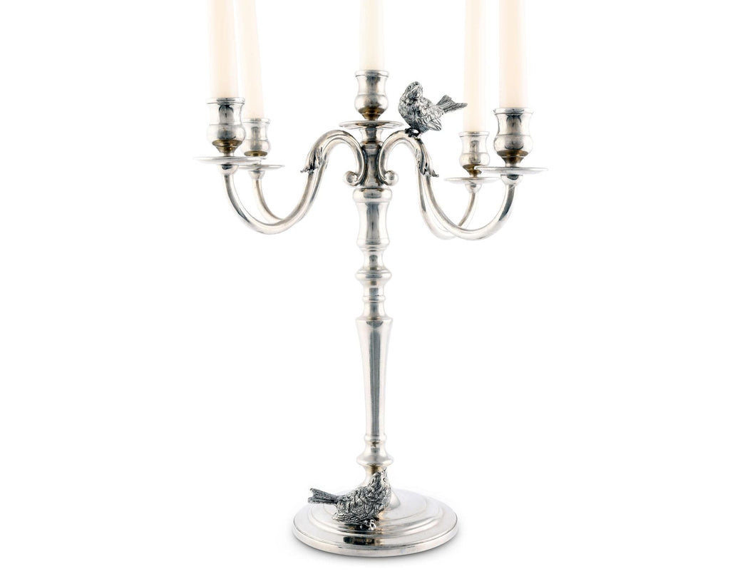 Five Taper Pewter Song Bird Candelabrum - The Well Appointed House