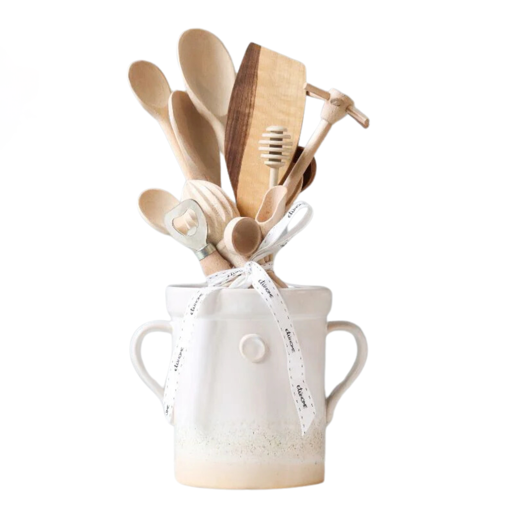 Small White Handthrown Crock and Utensil Set - The Well Appointed House