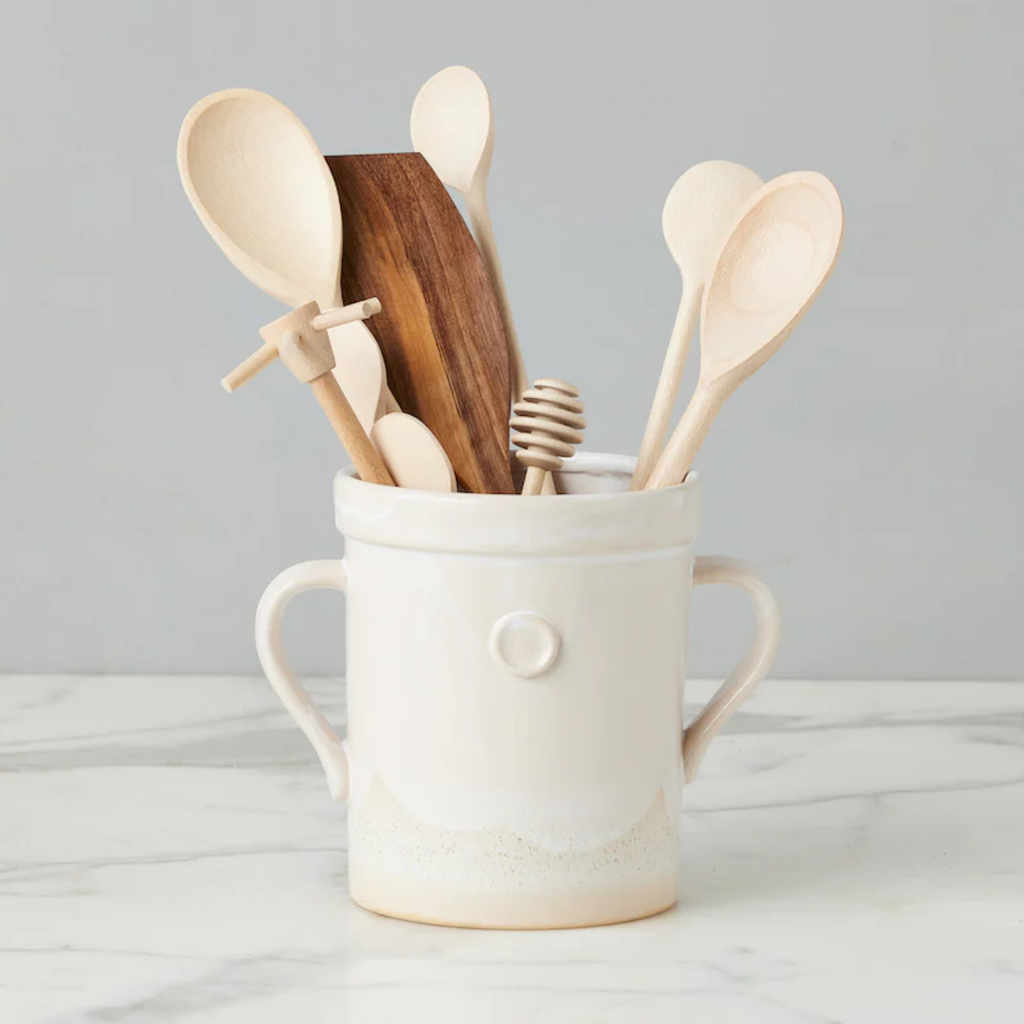 Small White Handthrown Crock and Utensil Set - The Well Appointed House