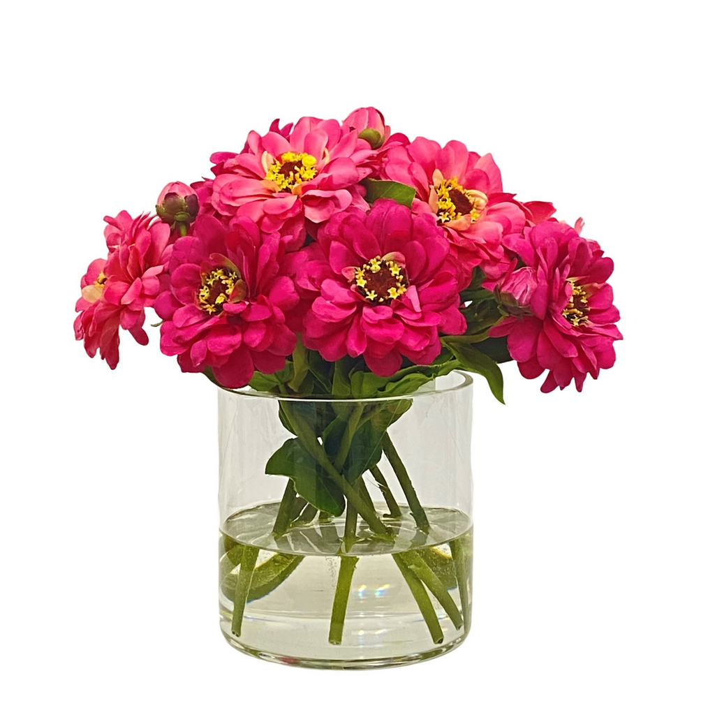 Zinnia Floral Arrangement in Glass Cylinder Vase - The Well Appointed House 