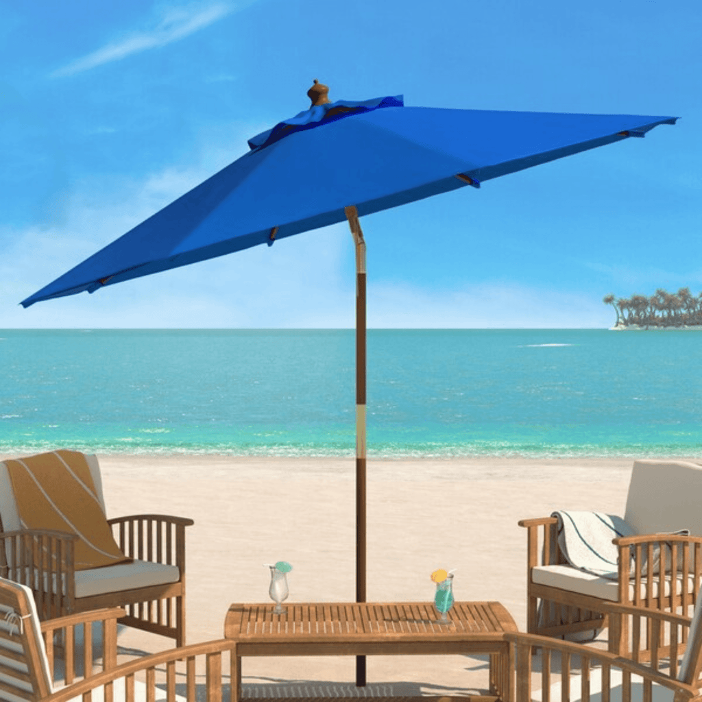 Pacific Blue Cannes 9ft Wooden Outdoor Umbrella - Outdoor Umbrellas - The Well Appointed House