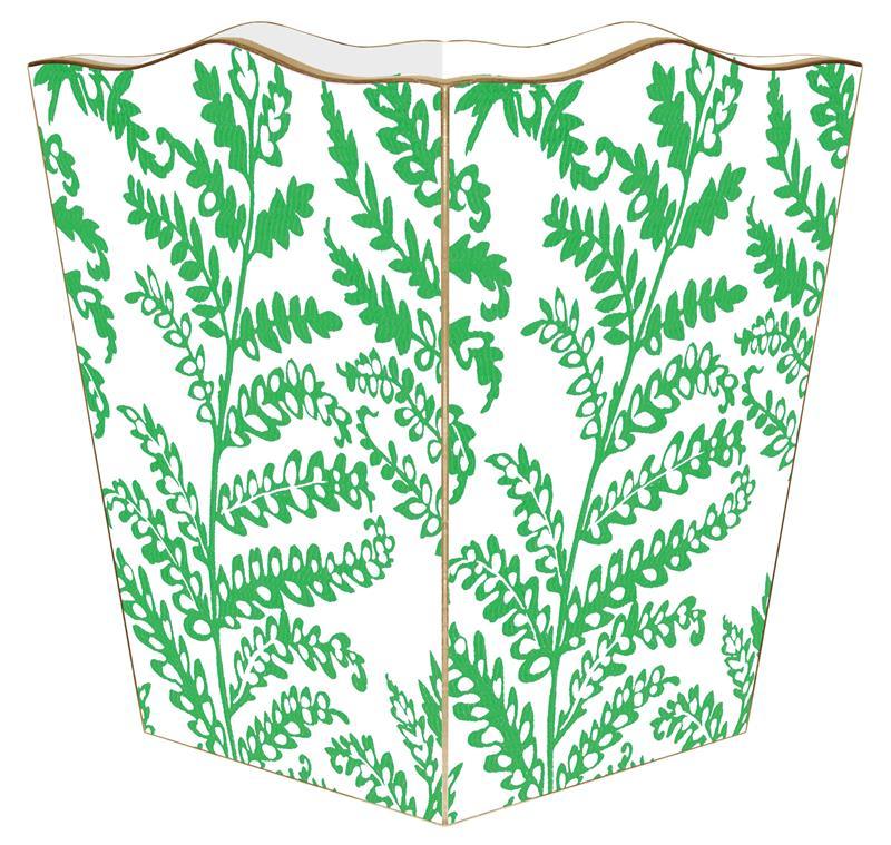 Green Lacy Fern Decoupage Wastebasket and Optional Tissue Box Cover - Wastebasket Sets -  The Well Appointed House
