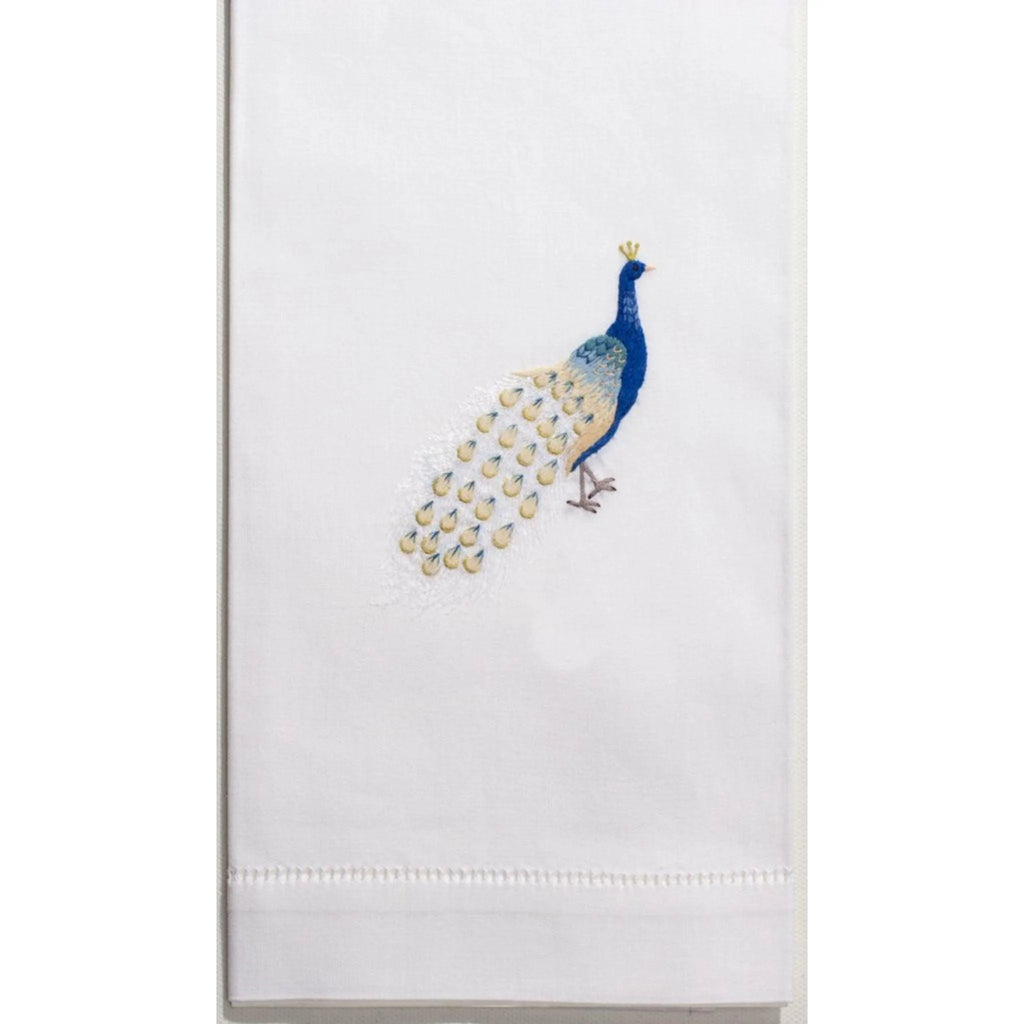 Set of 2 Peacock Design Embroidered Hand Towels - Hand Towels - The Well Appointed House